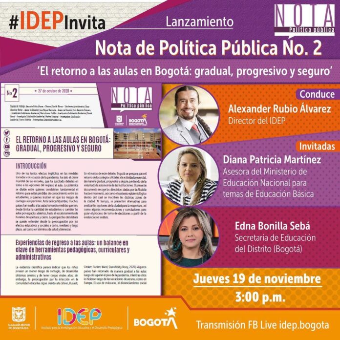 19 Noviembre. ¿Quieres conocer nuestro más reciente estudio sobre el retorno a las aulas en Bogotá? Evento Idep